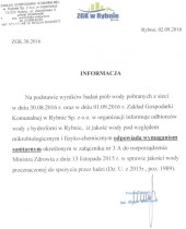 Informacja dotycząca jakości wody