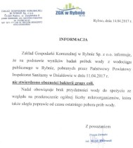 Informacja ZGK - brak obecności bakterii grupy coli w wodzie