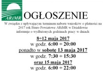 Ogłoszenie biura powiatowego ARiMR