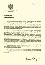 List gratulacyjny Wojewody Warmińśko-Mazurskiego