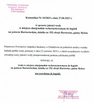 Hartowiec: woda w jeziorze przydatna do kąpieli